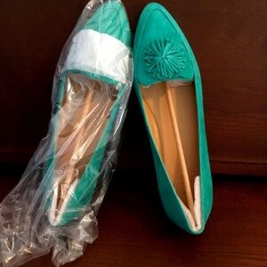 Talbots Vivid Jade Suede Flats SZ 9.5, NIB